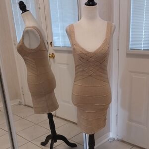 2/$50 Shimmering Gold & Cream Mini Bodycon Dress - Fits Size XXS/XS